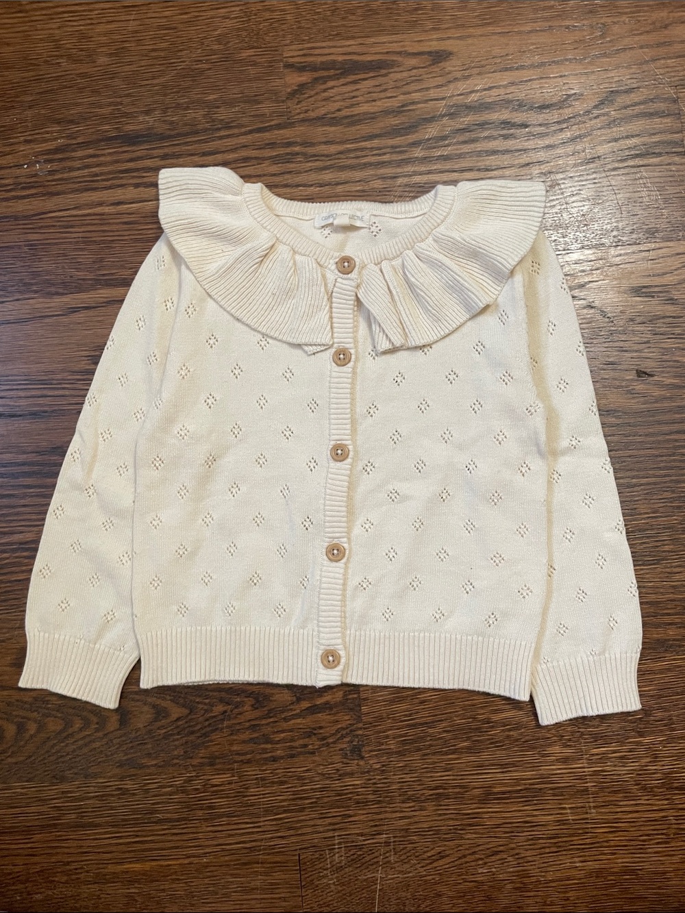Girls Cream Ruffle-Collar Knit Cardigan